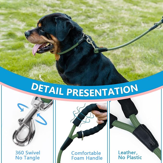 Dog Leash, Braided Rope Traction – Walking Training Lead for Small Dogs ((1/3") x 6FT, Dark Green)