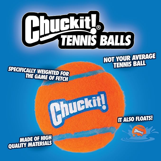 Chuckit! Dog Tennis Ball Dog Toy, Medium (2.5 Inch Diameter) for dogs 20-60 lbs, Pack of 2