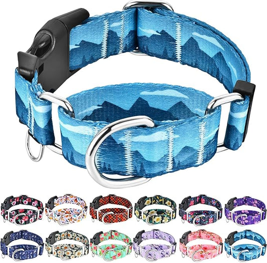 Martingale Collar for Dogs with Buckle Dog Collar Adjustable Soft Nylon Boy Dog Collars for Medium Dogs, Blue Sunset