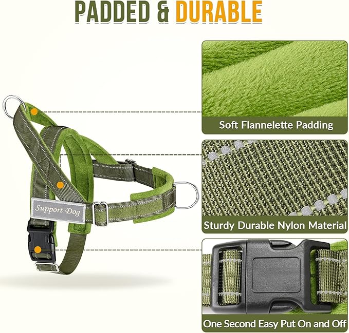 SlowTon No Pull Dog Harness - Heavy Duty Dog Harness and Leash Set for Medium Large Dogs, Reflective Tactical Harness with Soft Padded and Front Clip for Easy Walk and Training (Green, L)