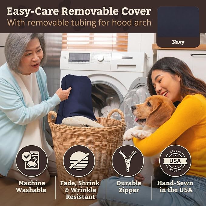 Snoozer Rectangle Cozy Cave Dog Bed - Indoor Dog Bed with Cover Cave, Covered Calming Burrow for Small & Medium Sized Pets with Blanket Attached, Enclosed, Washable Cover - Medium, Navy