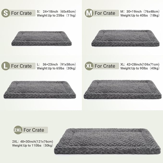 Washable Dog Bed Mat Ultra Soft Dog Crate Pad Comfy Fluffy Pet Kennel Beds Sleeping Mattress for Large Jumbo Medium Small Dogs Grey