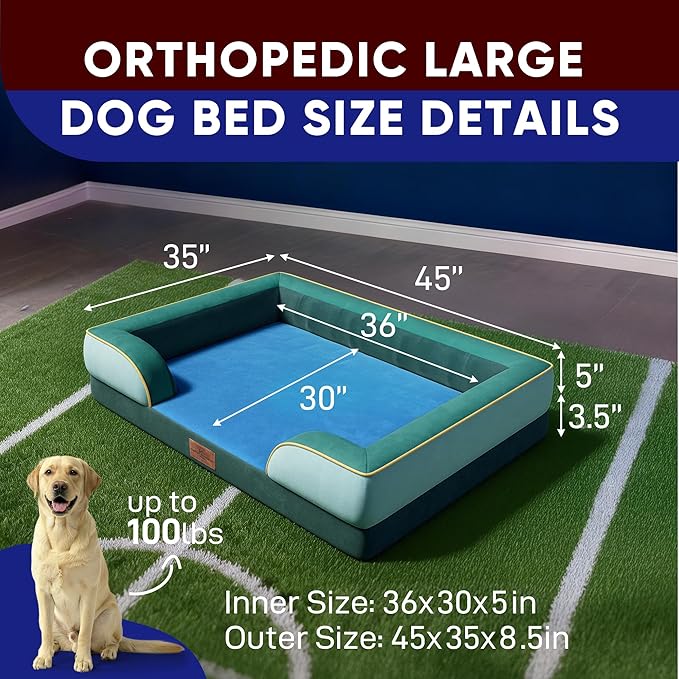Comfort Expression Orthopedic Dog Bed for Extra Large Dogs 45x35 Inch, Waterproof Egg Crate Foam XL Pet Bed with Bolsters, Dog Couch with Washable Cover & Non-Slip Bottom, Seattle