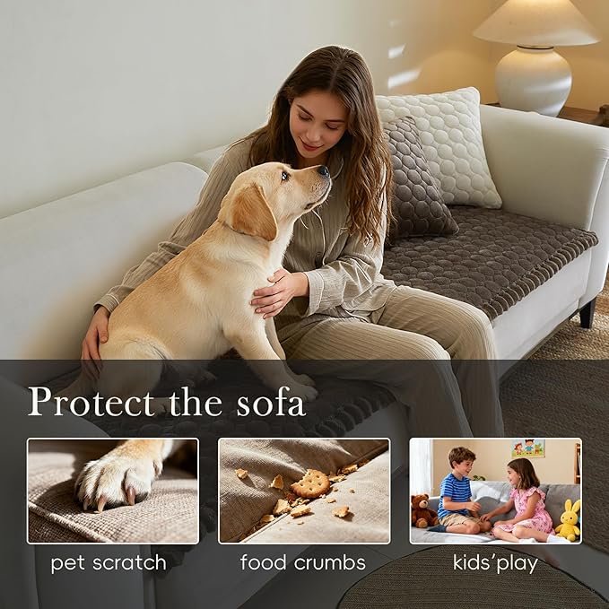 Circular Grid Couch Cover for Dogs Washable - Non Slip Thick Soft Pet Sofa Protector for 3 Cushion Couch Large Silicone Particles Furniture Mat for Cats Sectional Slipcovers