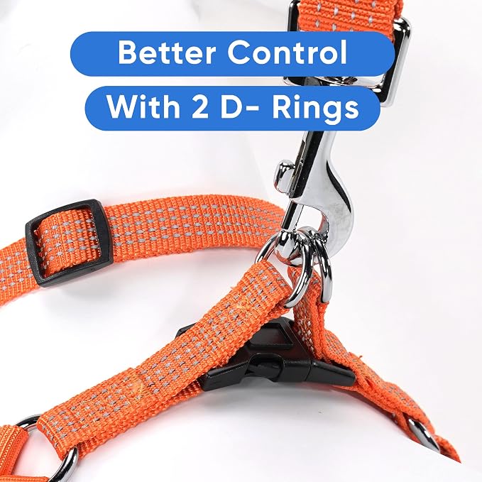 Pawtitas Reflective Step-in Dog Harness – Adjustable No-Pull Vest for Puppies to Seniors, Safe & Comfortable, XS Orange