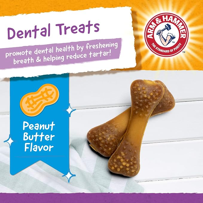 Arm & Hammer for Pets Nubbies Dental Treats Baking Soda Calcium Dog Dental Chews Nubbed Texture Scrubs Plaque Tartar Peanut Butter Flavor 20 Count 7 OZ 24 Pack