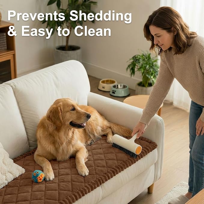 Smiry Couch Cover for Dogs, Non Slip Washable Pet Sofa Protector for Large Dogs, Cats, Fuzzy Plush Sofa Covers Backrest & Armrest, Against Fur, Dirt & Scratch Resistant, Brown, 27.6"×27.6"