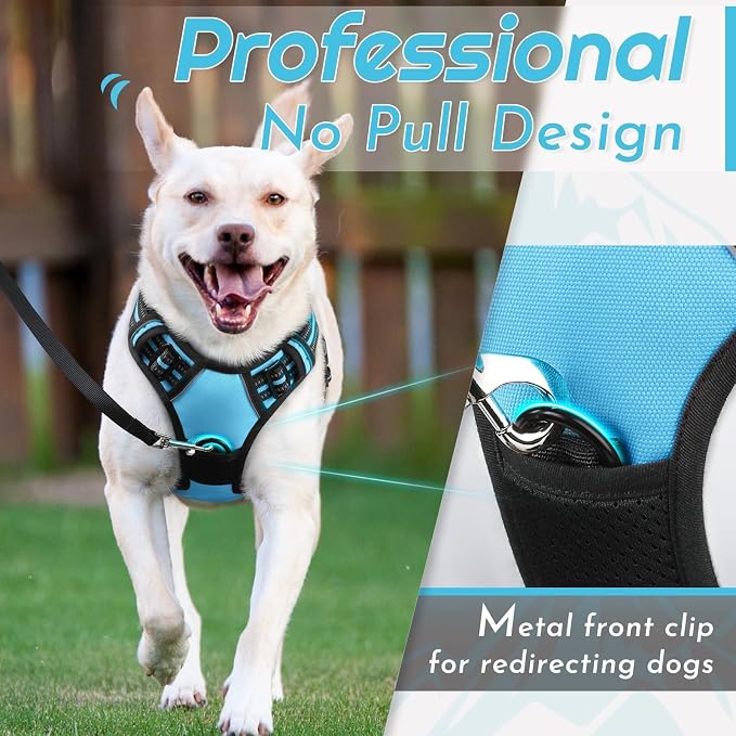 Eagloo Dog Harness Small Sized Dog, No Pull Service Vest with Reflective Strips and Control Handle, Adjustable and Comfortable for Walking, No Choke Pet Harness with 2 Metal Rings, Sky Blue, S