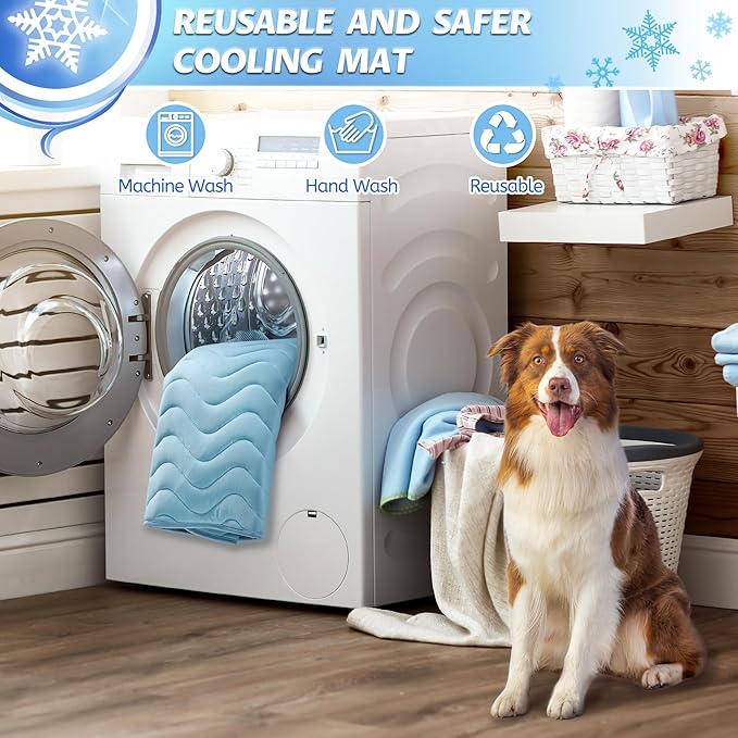 Cooling Mat for Dogs Extra Large, 59"x40" Breathable Cold Crate Pad for Pet with Non-Slip Bottom, Washable Waterproof Cool Fiber Pet Cooling Pad for Dog Bed Indoor/Outdoor Summ