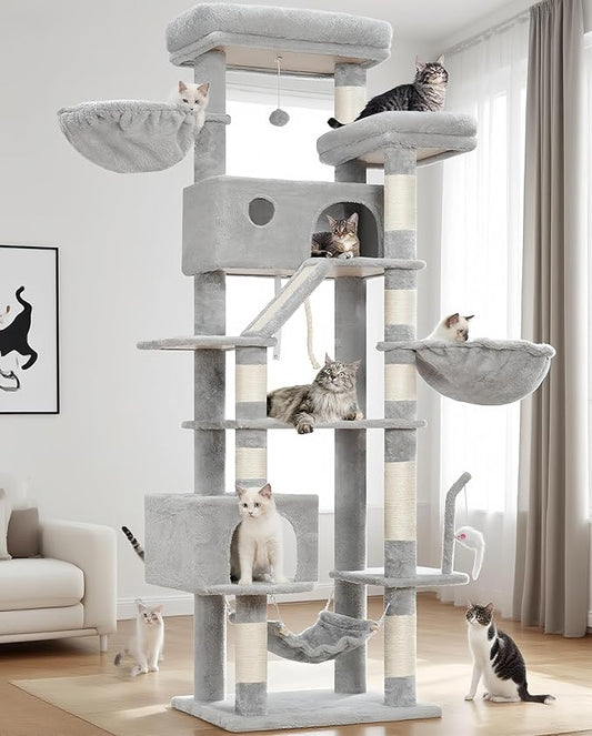 Gitelsnour Cat Tree for Large Cats, 78.7"(200cm) Tall Cat Tower for Indoor Cats Multiple Cats with Large Top Perch, Cat Condo, Cat Hammcok, Cat Scratching Post, Light Gray GCT031W