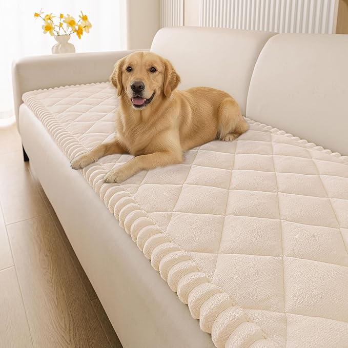 Smiry Couch Cover for Dogs, Non Slip Washable Pet Sofa Protector for Large Dogs, Cats, Fuzzy Plush Sofa Covers for 3 Cushion Couch, Against Fur, Dirt & Scratch Resistant, Apricot, 27.6"×88"