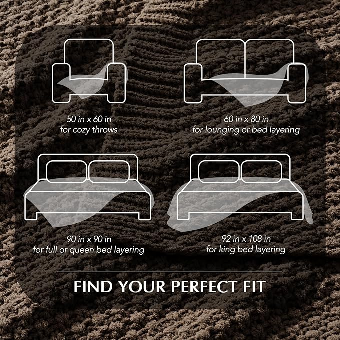 EVERGRACEHOME Chunky Chenille Knit Throw Blanket for Couch, Soft Luxurious Oversized Queen Moss Stitch Blanket for Bed, Cozy Farmhouse Knitted Throw for Sofa, Cocoa Brown, 90" x 90"