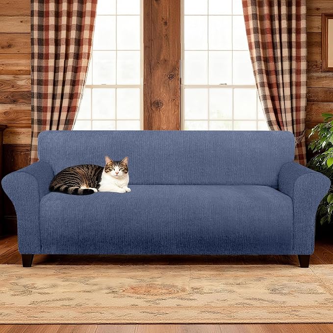 Waterproof Couch Cover, Stretch Non-Slip Sofa Slipcover with Elastic Bottom that Stays in Place - Leakproof Furniture Protector for Kids and Pets - Washable (Sofa, Blue Gray)