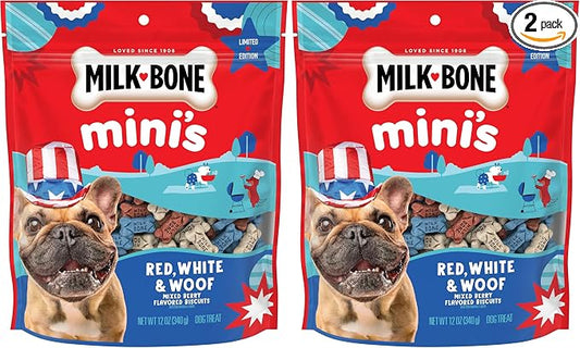 Milk-Bone Mini’s Red, White & Woof Mixed Berry Flavor, Mini Dog Treats, 12 Oz. Bag (Pack of 2)