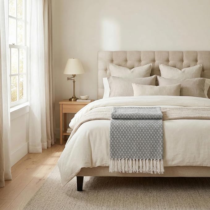 Americanflat 50x60 Throw Blanket - Soft and Breathable Cotton Throw Blanket for Couch, Bed, Chair - Decorative Blankets Perfect for Home or Outdoor Use - Cloud Grey and White Mini Diamond Design
