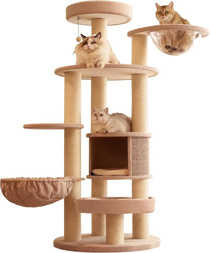 Extra Large Cat Tree for Maine Coon,65 Inches Tall Cat Tree Tower for Indoor Cats Large Adult 20 lbs,XXL Heavy Duty Luxury Sturdy Cat House with Hammock and Cat Bubble,Sisal Scratching Post,Condo