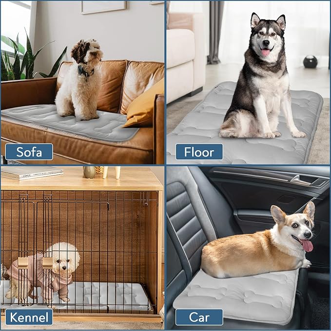 Magik & Kover Summer Dog Cooling Mat, 2 Pack 36" x 23" Indoor Outdoor Cooling Mat for Dogs Large, Machine Washable Thickened Non-Slip Cool Pad for Dogs Cats, Grey