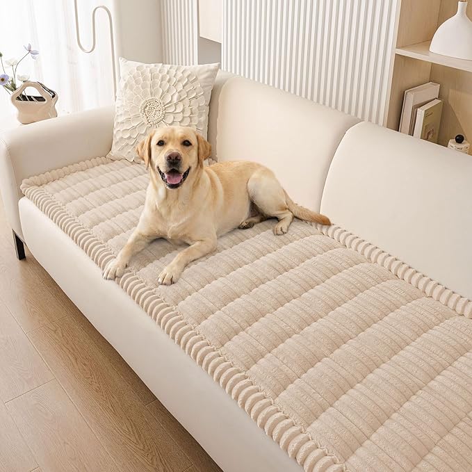 Smiry Couch Cover for Dogs, Non Slip Washable Sofa Protector for Pets, Soft Furniture Cover for Pet, Stylish Sofa Covers, Cozy Protect Against Fur, Dirt & Everyday Messes (Apricot, 27.6" x 82.7")