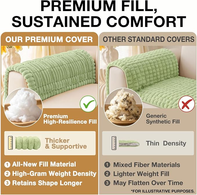 hyha Couch Cover for Dogs Washable, Non Slip Thick Flannel Sofa Protector, Pet Friendly Plush Furniture Cover for Sectional Sofa & Loveseat (Green, 27.6" x 82.7")