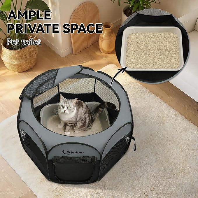 Siedihit Dark Grey Dog Cat Playpen, Puppy Pet Playpen, Small Dogs Tent Crates Cage Indoor/Outdoor, Portable Pop Up Dog Kennel Playpen with Carrying Case for Dogs/Cats/Rabbits