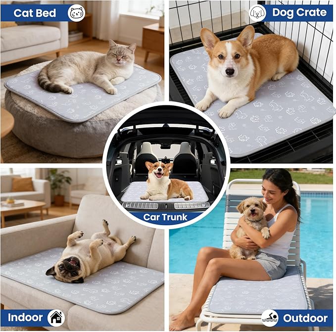 SUPRIY Dog & Cat Cooling Mat with Bandana - Pet Cooling Pad & Pet Scarf Set for Summer(QMAX>0.4) for Pet in Summer, Washable, Non-Toxic (Large 28.3"x41.3")