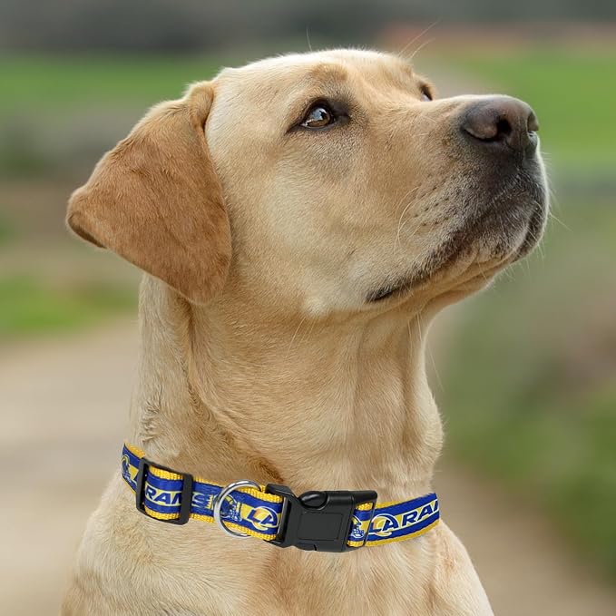 Pets First NFL Los Angeles Rams Licensed PET COLLAR, Medium - Heavy-Duty, Strong, and Durable Dog Collar. Available in 31 Football Teams and 4 Sizes