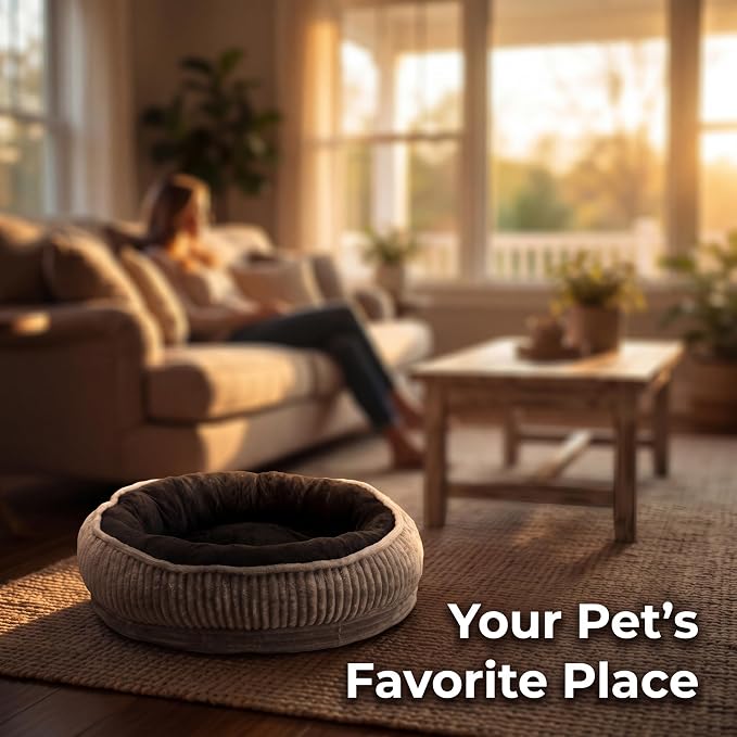 Calming Dog Bed for Small Dogs 18"x20" - Washable Donut Pet Bed with Anti-Slip Bottom, Soft Puppy Bed for Indoor Kittens and Cats with Removable Cover (Black)