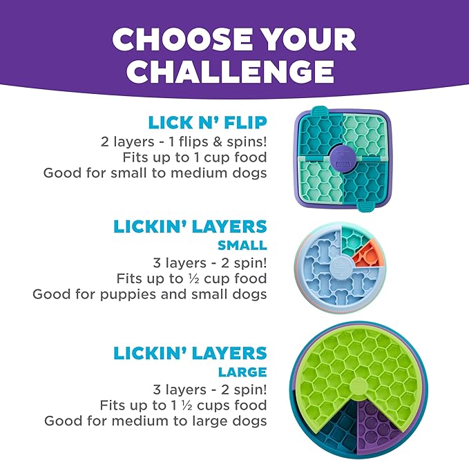 Outward Hound by Nina Ottosson Lick N’ Flip Level 1 Dog Puzzle Toy, Lick Mat & Slow Feeder – Non-Slip Base Beginner Enrichment for Small & Medium Dogs, Holds 1 Cup Wet or Dry Food, 7.4" x 7.4"