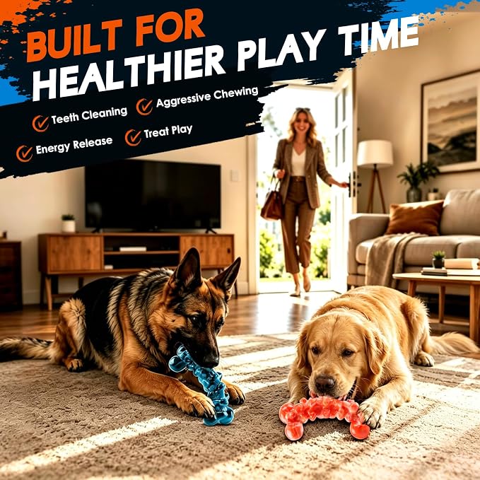 WOWBALA Dog Toys for Aggressive Chewers - Build for Aggressive Chewers for Long Lasting Fun, Non-splintering, Teeth Cleaning Indestructible Dog Chew Toys for Medium & Large Dogs, 2 Pack