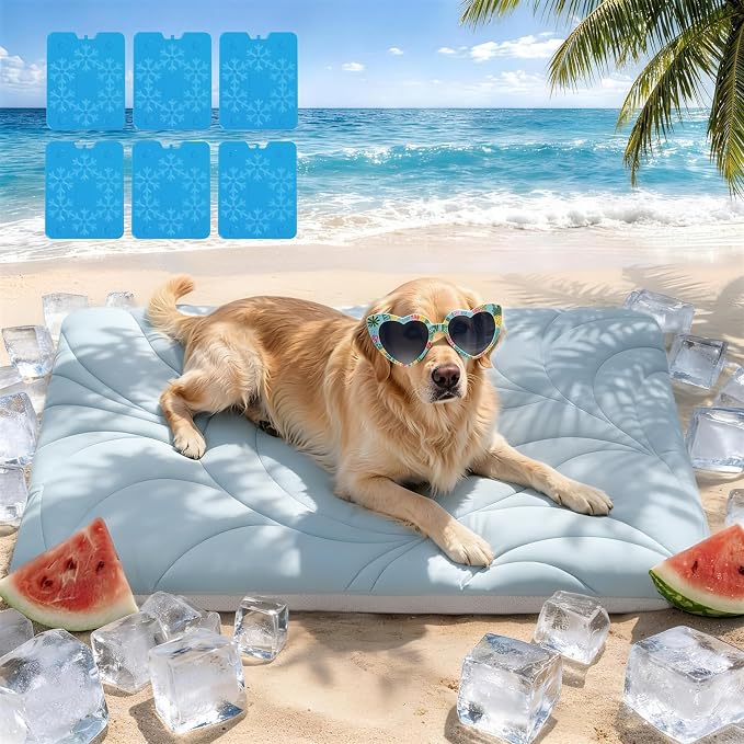 Vagascape Dog Cooling Mat New 5.0 Version Built-in Ice Pack, Long-Lasting Cool 6-8h, 59" x 40" Ultra Thick Soft Vine Pattern Pet Cooling Mat, Washable Foldable Large Cooling Pad for Indoor Outdoor