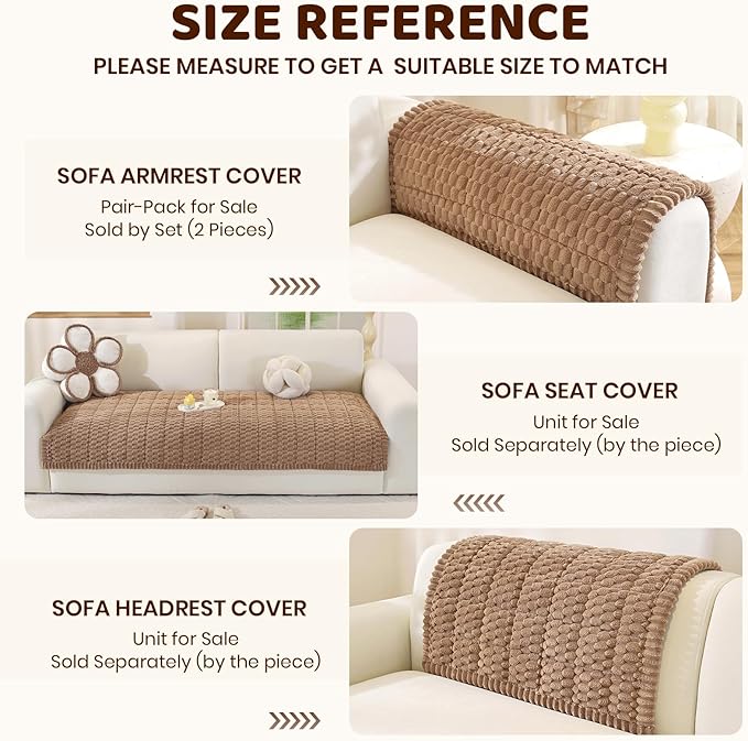 Royhom Headrest Armrest Cover, Couch Back Cover, Thick Soft Couch Arm Covers, Arm Chair Covers for Pets Recliner Loveseat Leather Cushion L Shaped Sofa (Brown, 35.4 x 35.4 Inch)