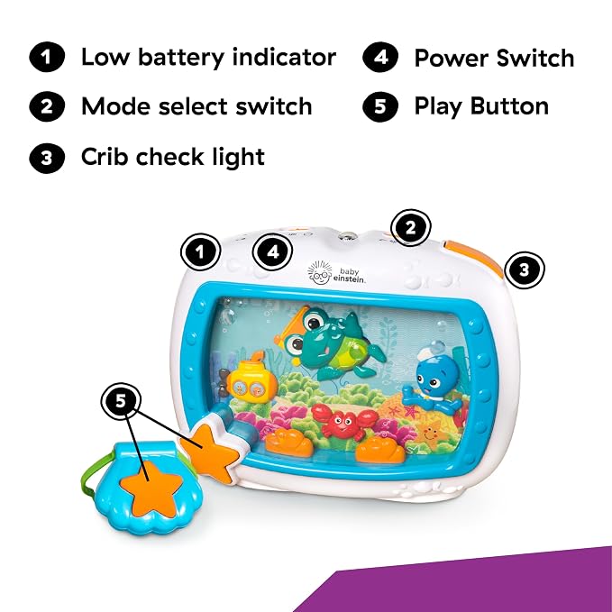 Baby Einstein Sea Dreams Soother Musical Crib Toy and Sound Machine, Newborn and up
