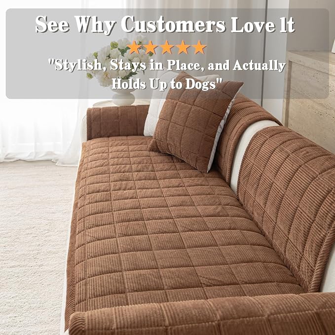 Premium Washable Couch Cover for Dogs, Non Slip Sectional Sofa Protector for L Shape Couch,Dog Couch Cover for Waterproof(1PC/27.6"x70.9",Brown)