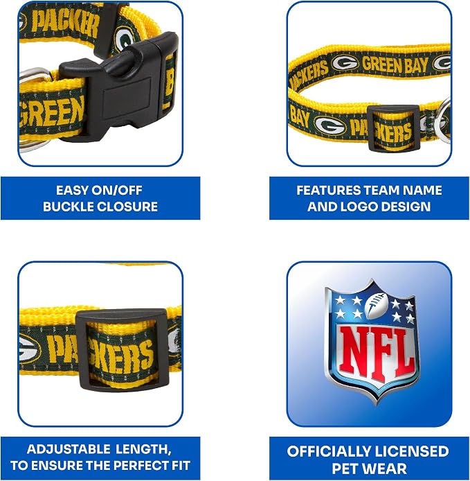 Pets First NFL Green Bay Packers Licensed PET COLLAR, Medium - Heavy-Duty, Strong, and Durable Dog Collar. Available in 31 Football Teams and 4 Sizes