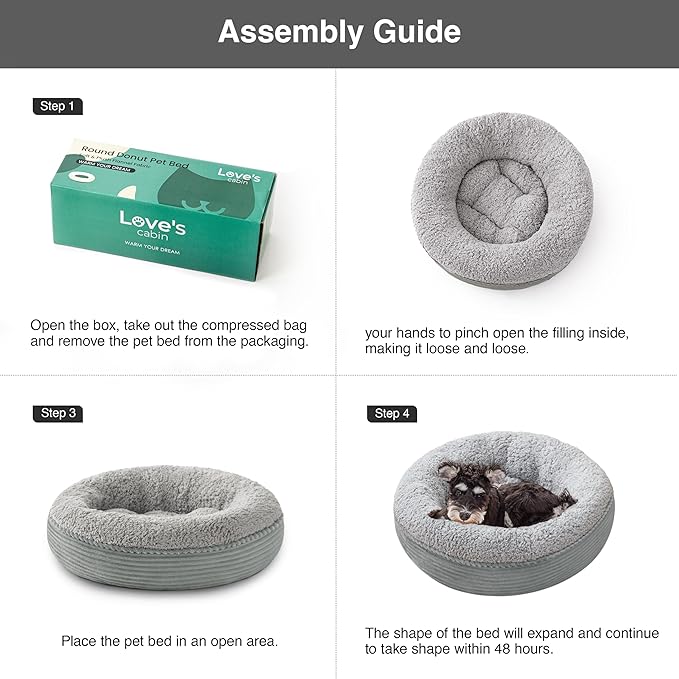 Love's cabin Round Donut Cat and Dog Cushion Bed, 24in Pet Bed for Small or Medium Dogs, Anti-Slip & Water-Resistant Bottom, Soft Durable Fabric Pet Beds, Washable Calming Cat Bed Pure Gray