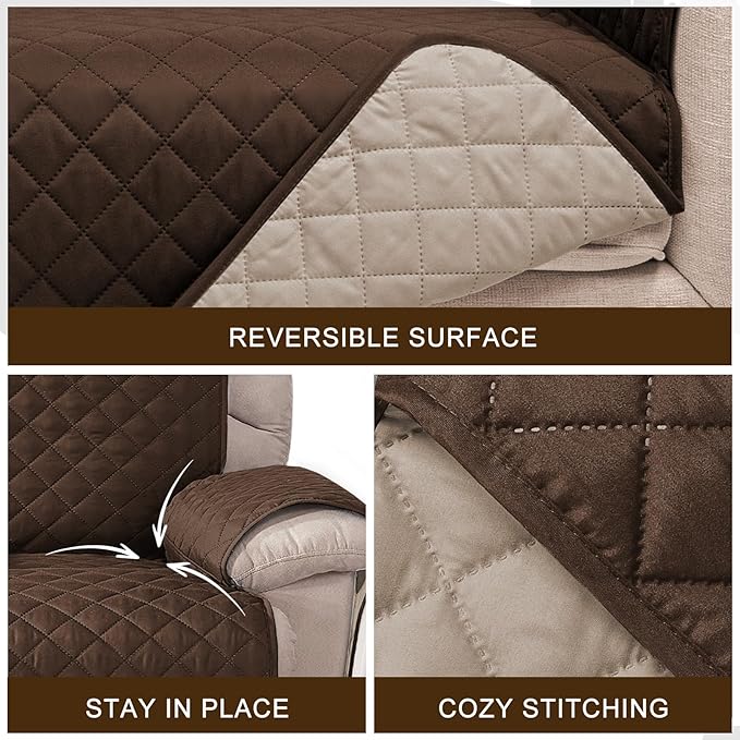 HOMERILLA Reversible 3 Cushion Couch Cover for Dogs Water Resistant Washable Pets Furniture Protector Sofa Cover with Elastic Straps (68" Sofa, Chocolate/Beige)