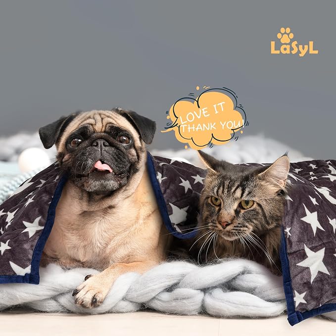 LaSyL Weighted Blanket for Pets | Thunder Blanket for Dogs Anxiety | Premium Soft Minky | Relaxation & Calming & Anti Anxiety | Used in Car, Bed, Couch | Blue Grey Star, Washable Large (40"x47")