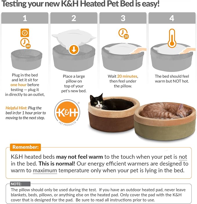 K&H Pet Products Heated Cat Bed for Indoor Cats, Dogs, and Pets - Round Walled Thermo-Kitty Bed with Removable Waterproof Cat Heating Pad, Machine Washable, MET Safety Listed - Small 16" Sage