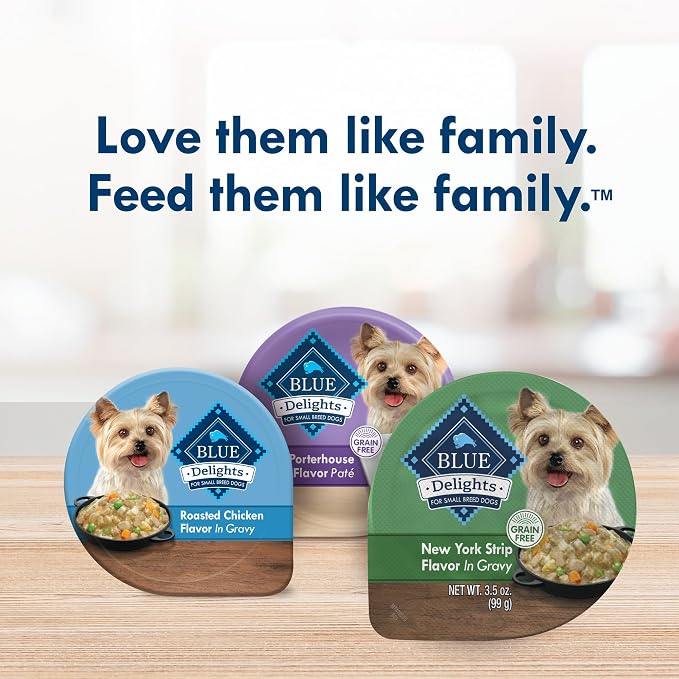 Blue Buffalo Delights Small Breed Natural Wet Dog Food, NY Strip Flavor in Gravy, 3.5-oz Cups, 12 Count