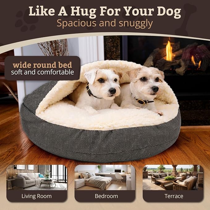 Snoozer Cozy Cave Dog Bed - Indoor Dog Bed with Cover Cave, Covered Calming Burrow for Small Sized Pets with Blanket Attached, Enclosed, Removable Washable Cover - Small, Merlin Pewter