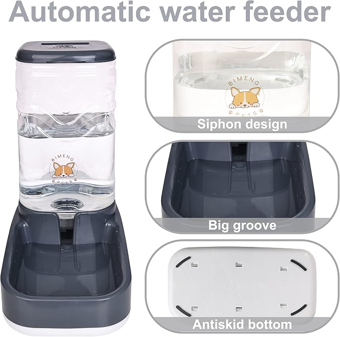 Elevon Automatic Cat Feeder, Gravity Food and Water Dispenser Bowl Set for Small Medium Dogs Animals, Pet Feeder Dispenser Storage Food, 3.8L Large Capacity, Gray
