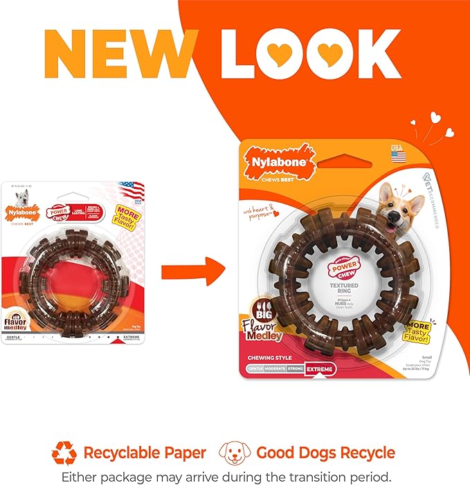 Nylabone Textured Ring Power Chew Toy for Small Dogs, Durable Dog Toys for Aggressive Chewers, Strong Dog Chew Bones To Keep Them Busy, Flavor Medley, Small - Up to 25 lbs, 1 Count