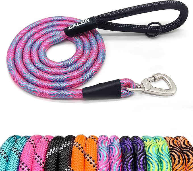 ZALER Rope Dog Leash, 4/5/6/10/15/20/30/50 Foot Heavy Duty Dog Leashes with Carabiner, Nylon Pet Lead for Large and Medium Dogs (4FT, Blue Pink)