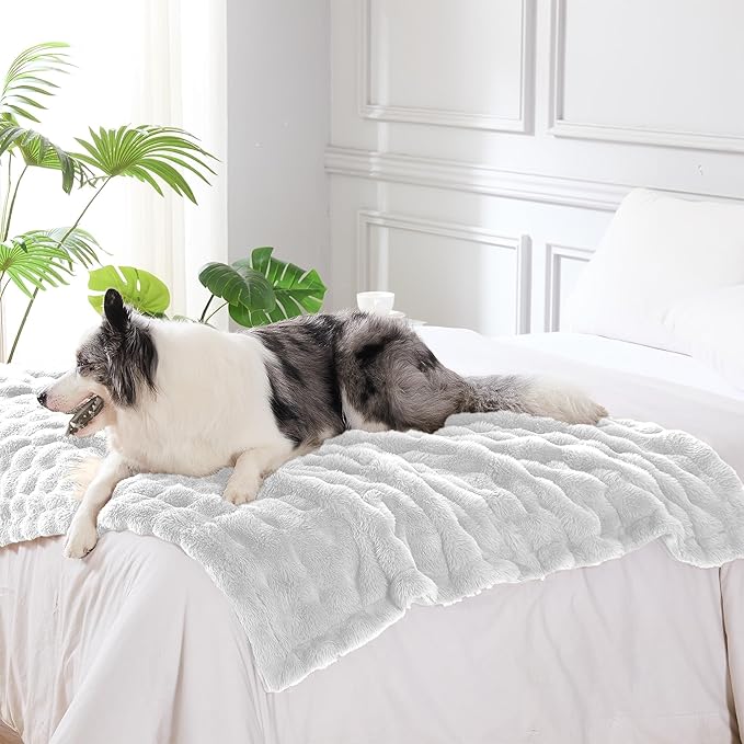 Modern Threads Water-Resistant Faux Rabbit Fur Pet Blanket for Dogs & Cats – Ultra-Soft Couch, Bed & Crate Protector, 50x60 White