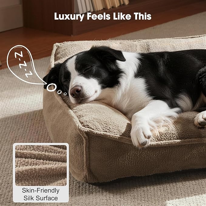 FURTIME Orthopedic Dog Bed Medium Size Dog, Extra Thick Supportive Comfort Pet Sofa, Ergonomic Slant Dog Couch Bed with Removable Washable Cover, Ultra Soft Surface & Non-Slip Bottom, Brown, 35"