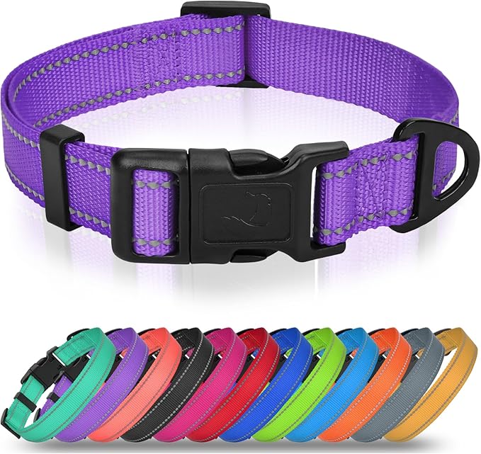 Joytale Dog Collars for Small Dogs, Feather-Light Double-Sided Reflective Nylon Collar for Night Safety, Adjustable Quick-Release for Growing Puppies, Purple, S (5/8" Width)
