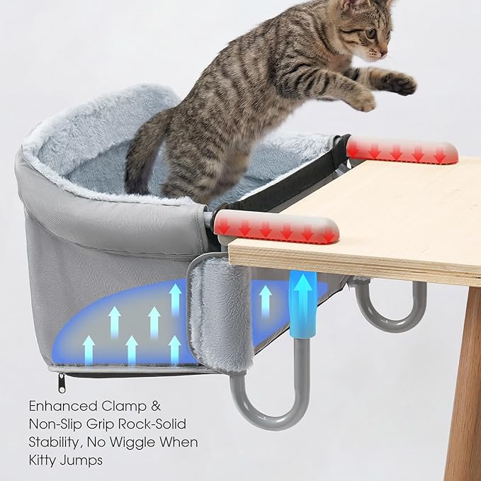 Veehoo Cat Desk Bed Dog High Chair for Table, Cat Desk Perch Seatmate Chairs for Dogs, Soft Faux Rabbit Fur Material, Suitable for Various Desktops-Maximum Hold Up to 50lb