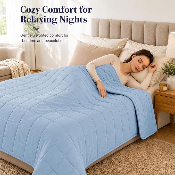 L'AGRATY Weighted Blanket - 48"x72" 15lbs Cooling Breathable Heavy Blanket with Glass Beads for Adult All-Season