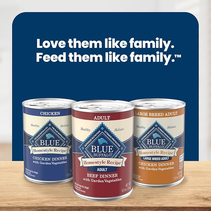 Blue Buffalo Homestyle Recipe Wet Dog Food Paté Variety Pack, Chicken Dinner & Beef Dinner with Garden Vegetables, Made with Natural Ingredients, 12.5-oz. Can (6 Count, 3 of Each)