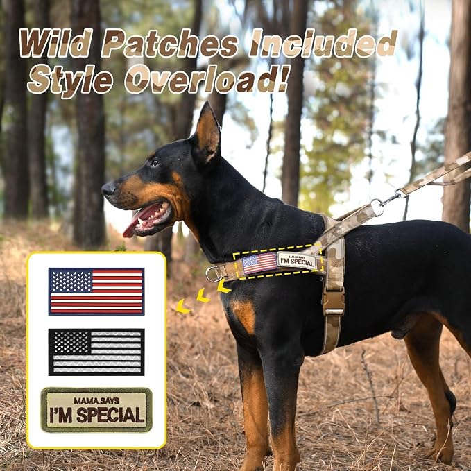 Forestpaw No Pull Dog Harness with Large Handle,Slip on Reflective Vest with Quick Release Buckle,Comfortable Flannel Lining for Medium Large Dogs Walking Training (Includes 3 Patches),Brown Camo M